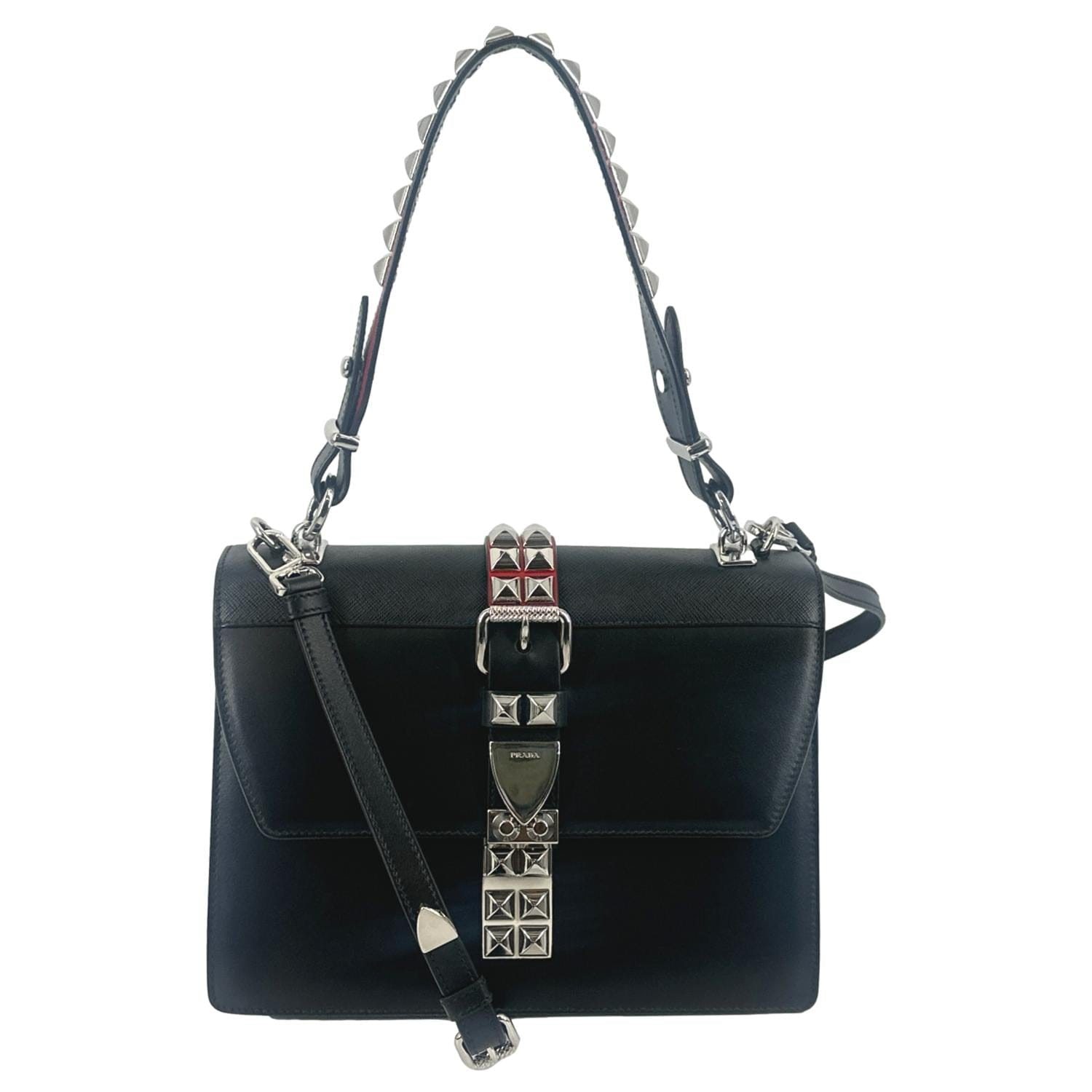 Prada Elektra Calf Shoulder Bag Leather Saffiano Black