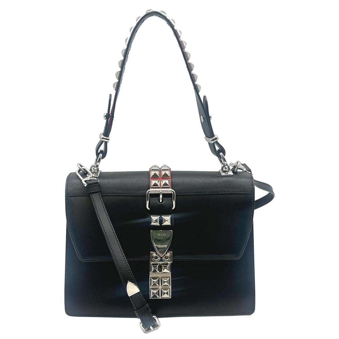 Prada Elektra Calf Shoulder Bag Leather Saffiano Black