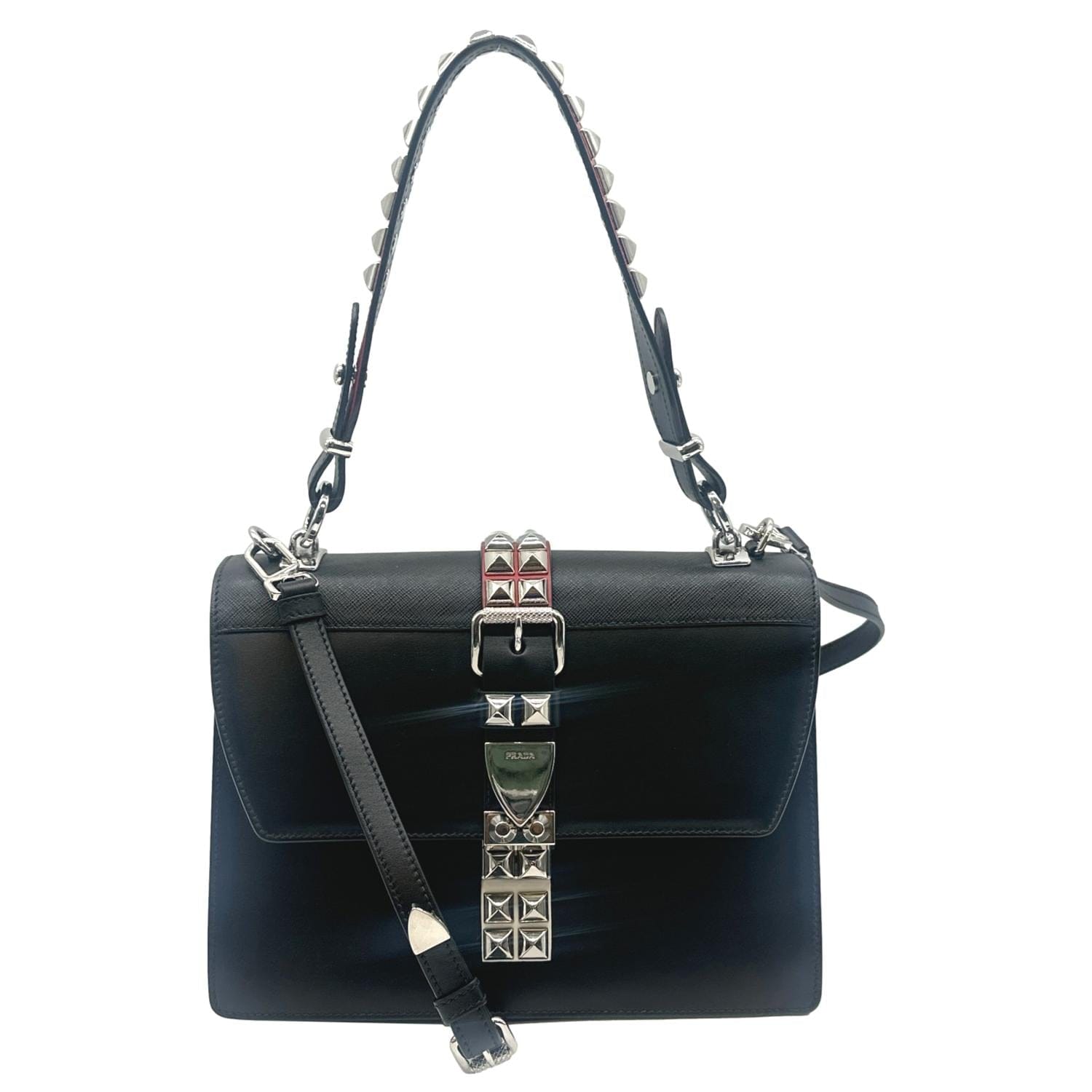 Prada Elektra Calf Shoulder Bag Leather Saffiano Black