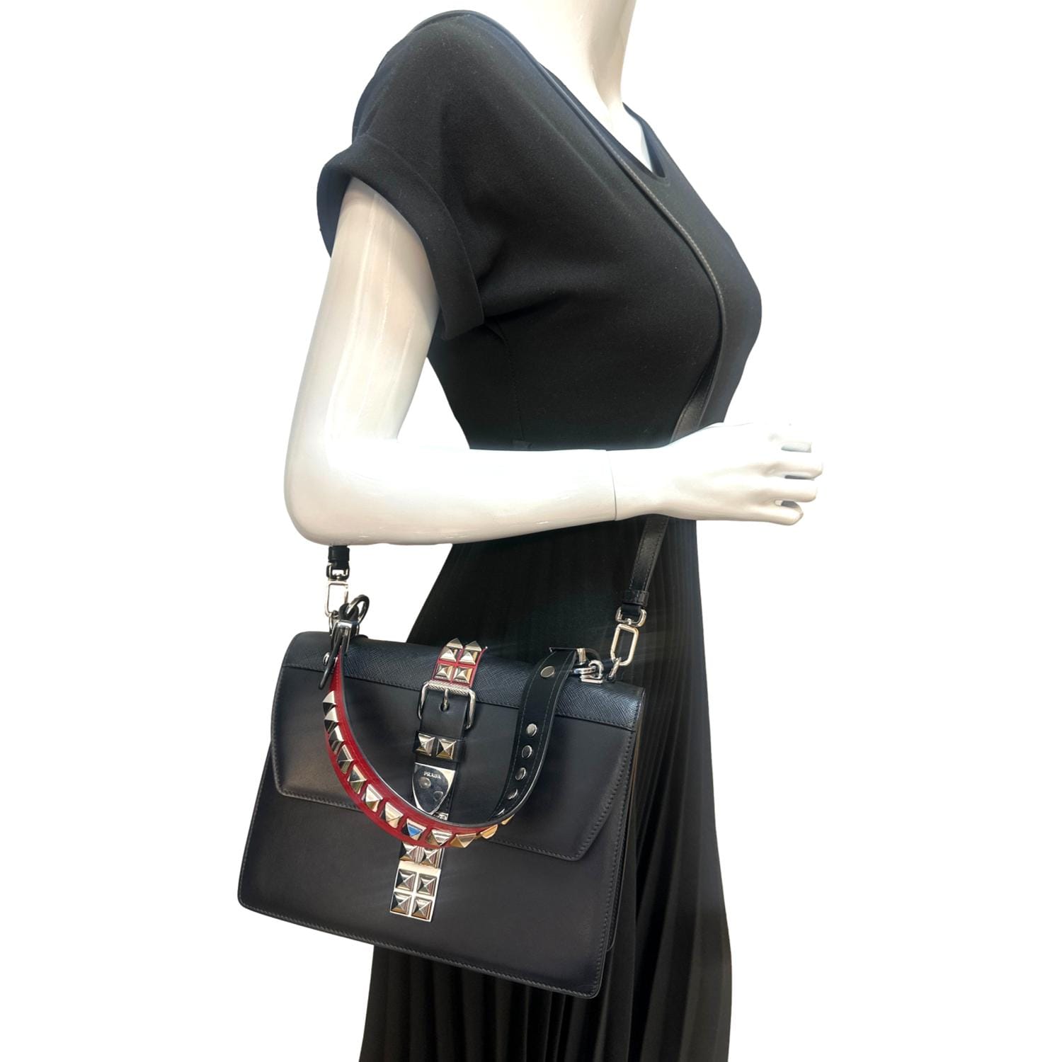 Elektra Calf Saffiano Shoulder Bag Leather Black