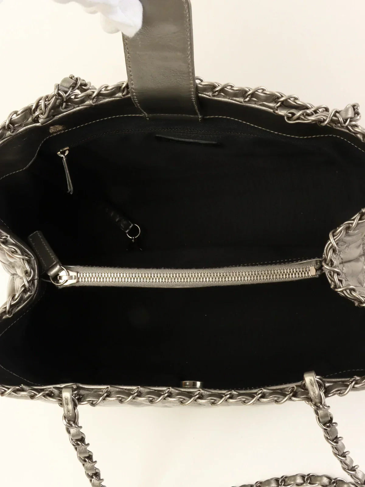 Chanel Around  Made Cc Mark Stitch Chain Tote Bag Silver