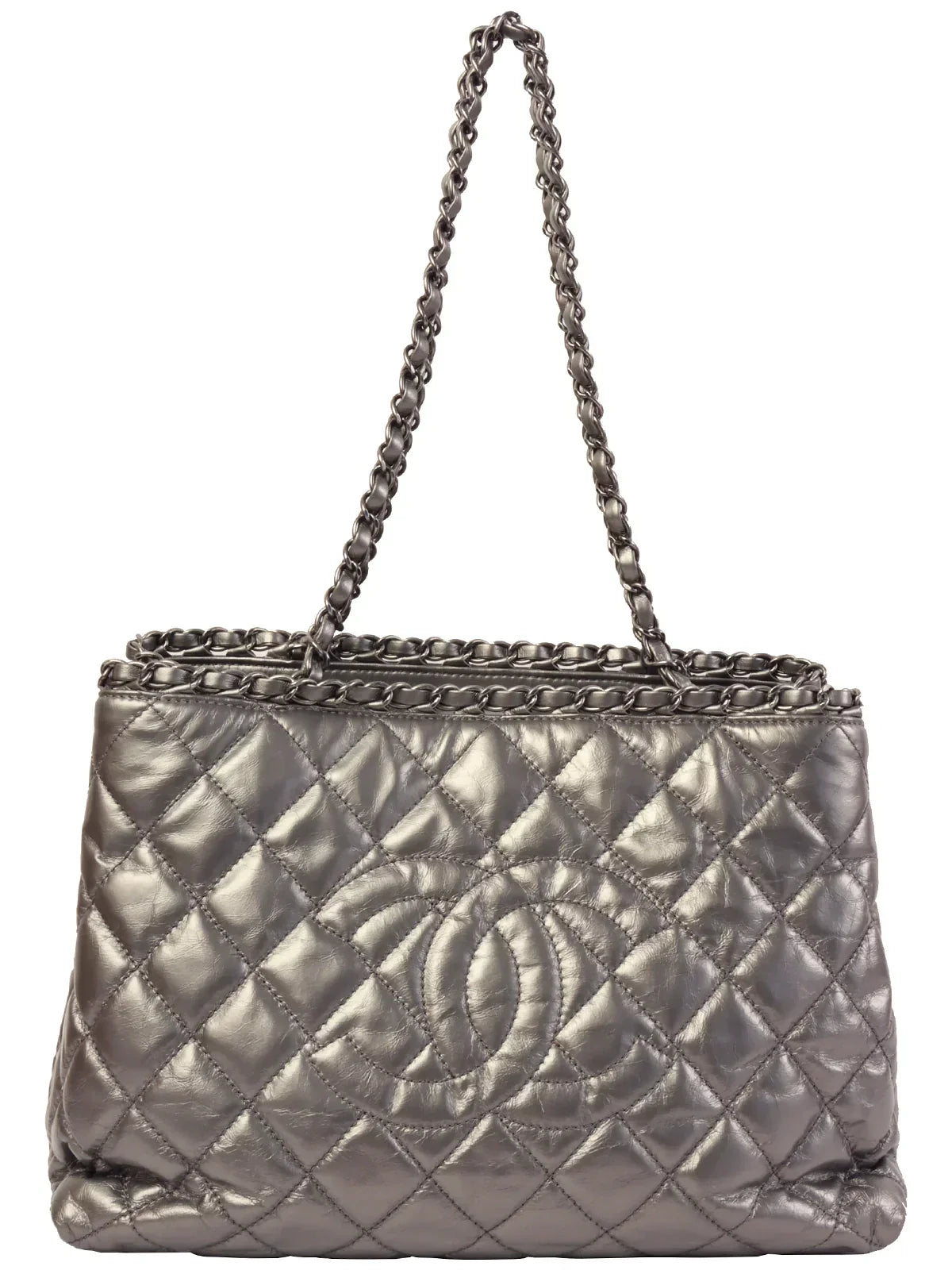 Chanel Around  Made Cc Mark Stitch Chain Tote Bag Silver