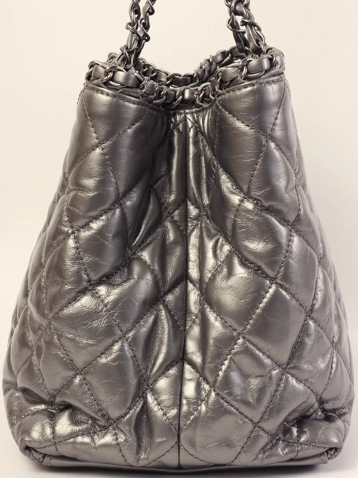 Chanel Around  Made Cc Mark Stitch Chain Tote Bag Silver