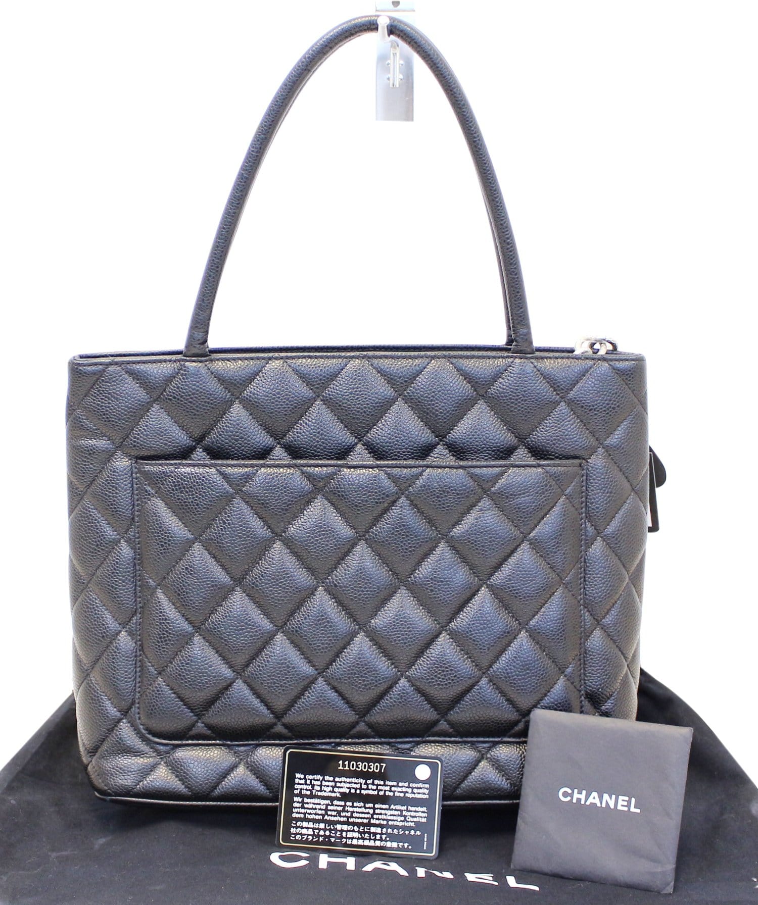 Chanel Quilted Caviar Medallion Leather Black Travel Bag