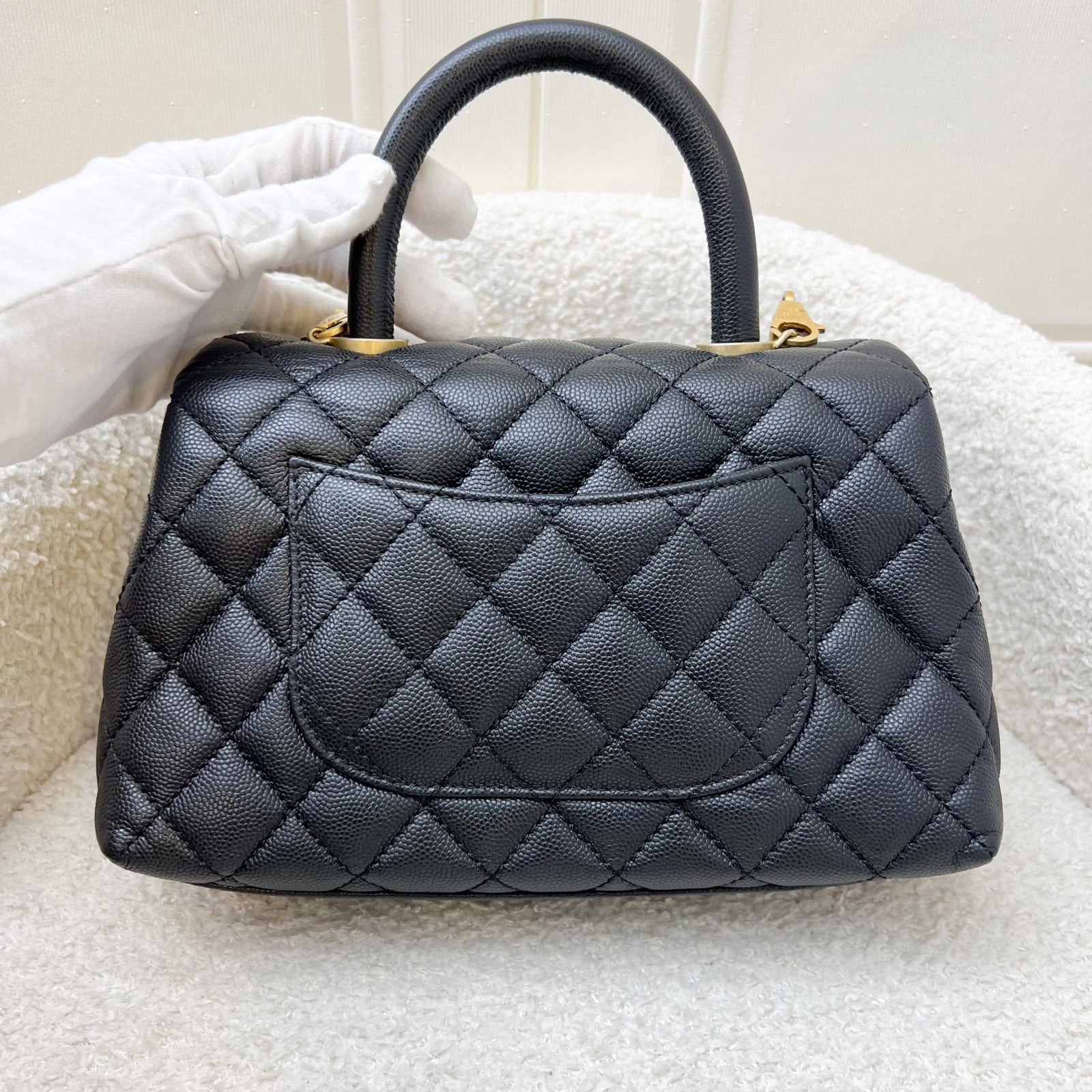 Chanel Small 24CM Coco Handle Flap In Black Caviar And Aghw (model: A92990) Bag 2