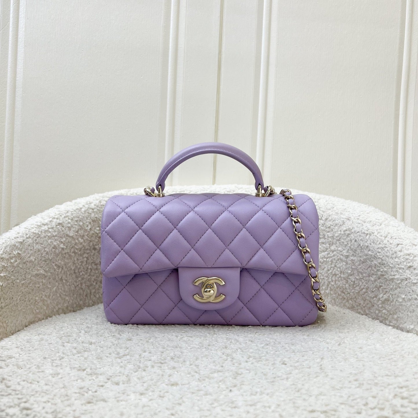 Chanel Top Handle Mini Rectangle Flap In 24P Lilac Lambskin Lghw ( ) Bag