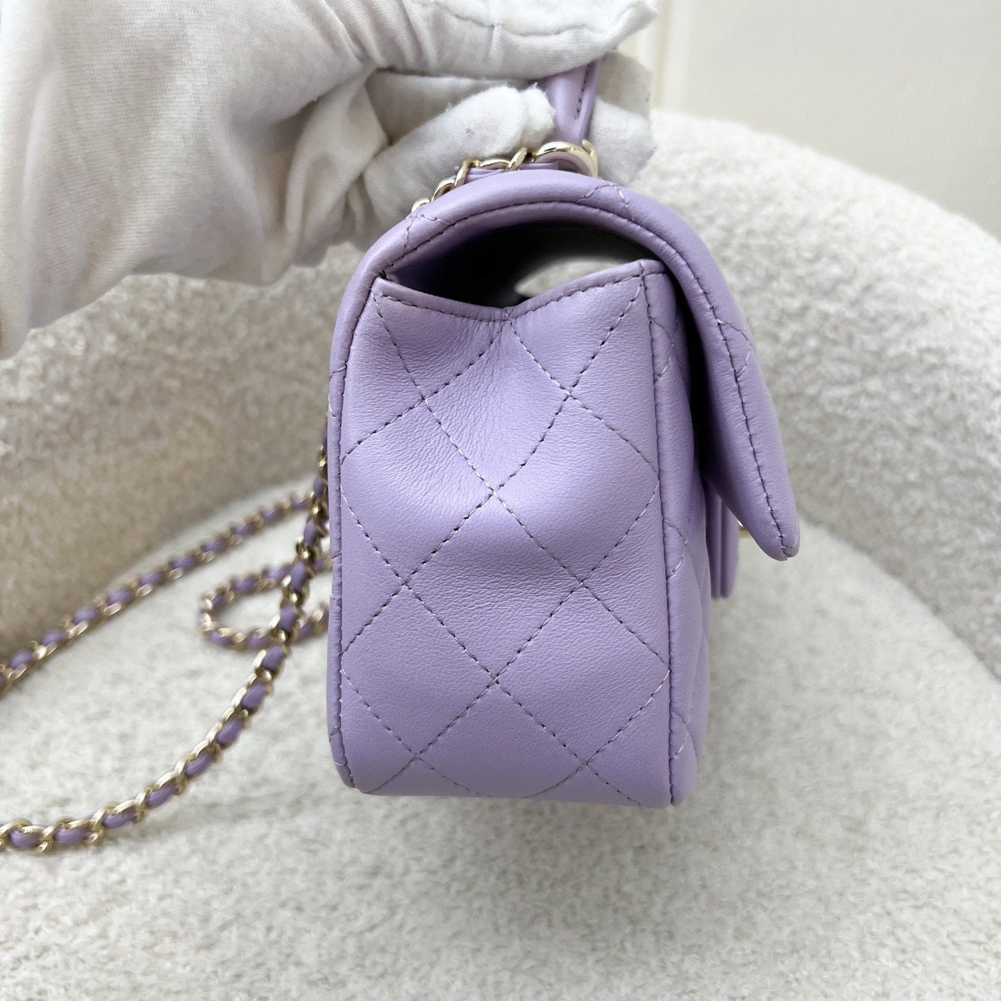 Chanel Top Handle Mini Rectangle Flap in 24P Lilac Lambskin LGHW (Model: AS2431)