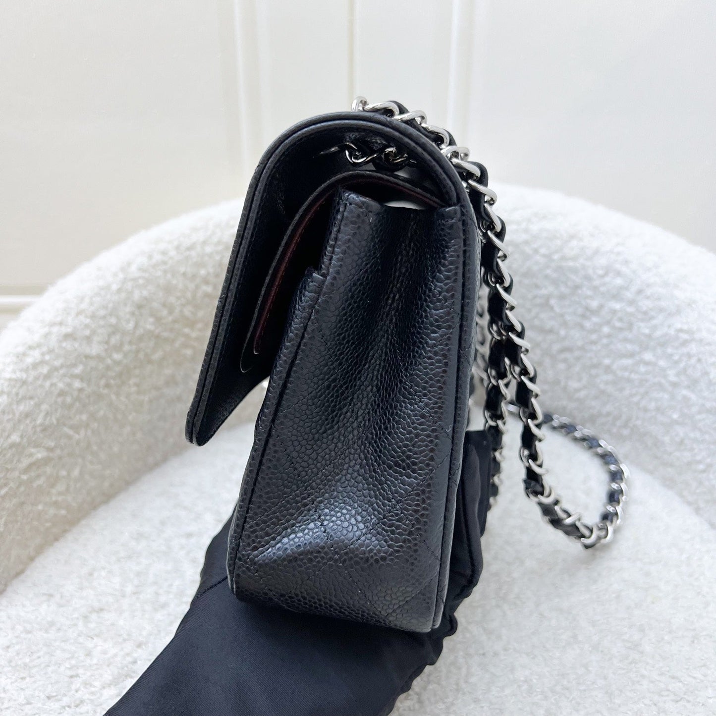Chanel Medium Classic Flap CF in Black Caviar and SHW (Model: A01112)