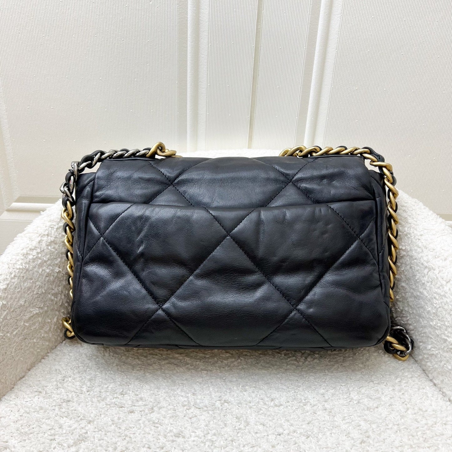 Chanel 19 Small Flap In Black Goatskin And 3-Tone Hw ( ) Bag