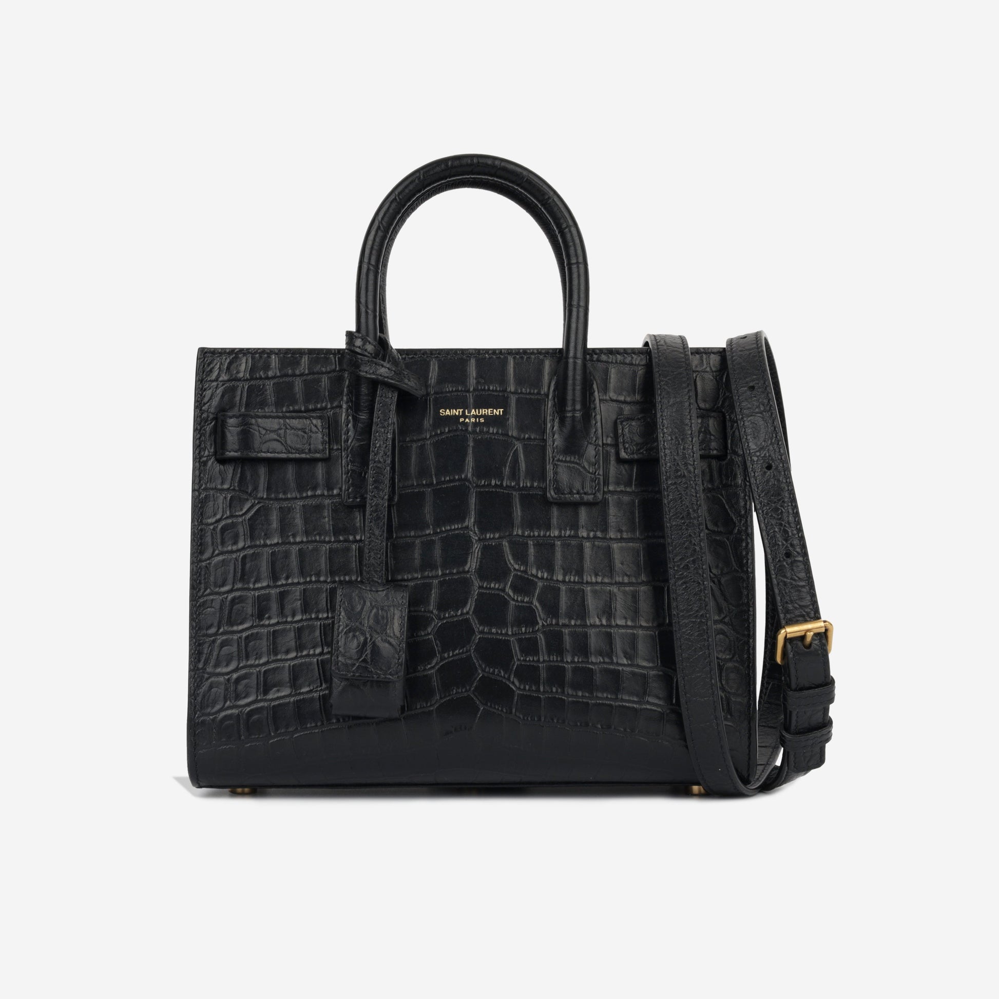 YSL Saint Laurent Nano Sac De Jour Croc Crossbody Bag Black