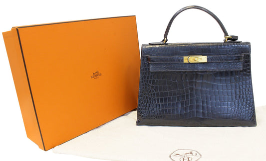 Hermes Kelly Alligator With Hardware Bag Black Gold Travel Bag