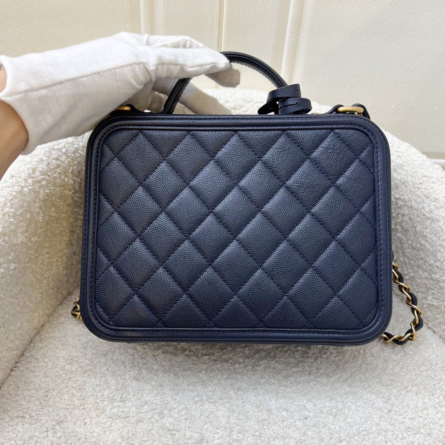 Chanel Medium Filigree Vanity In Navy Caviar And Aghw