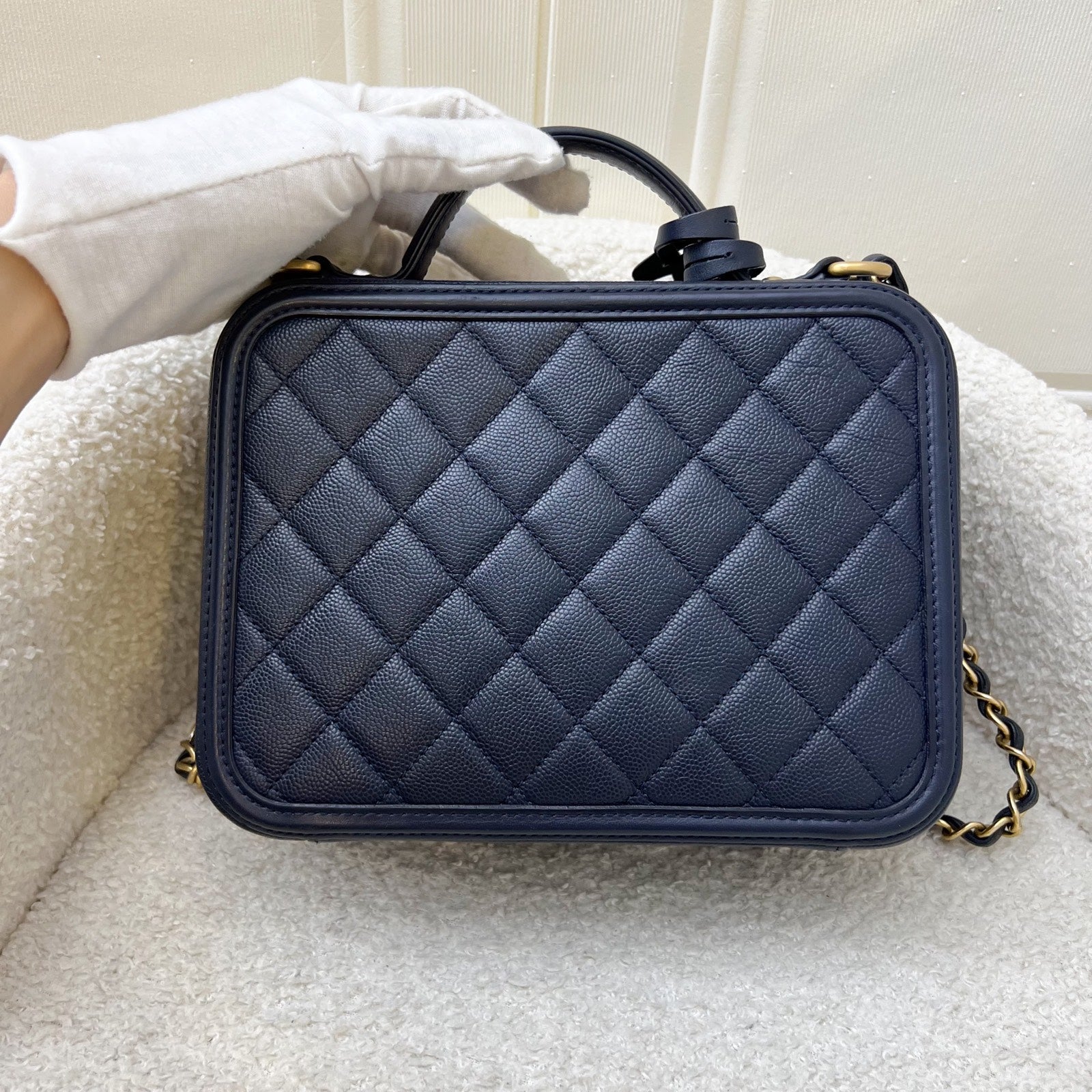Chanel Medium Filigree Vanity in Navy Caviar and Aghw Handbag