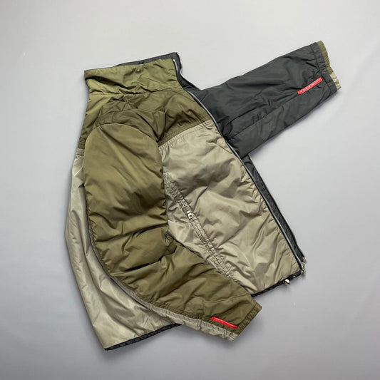 Prada Handbag Sport Grey Reversible Padded Jacket Nylon Green Gray