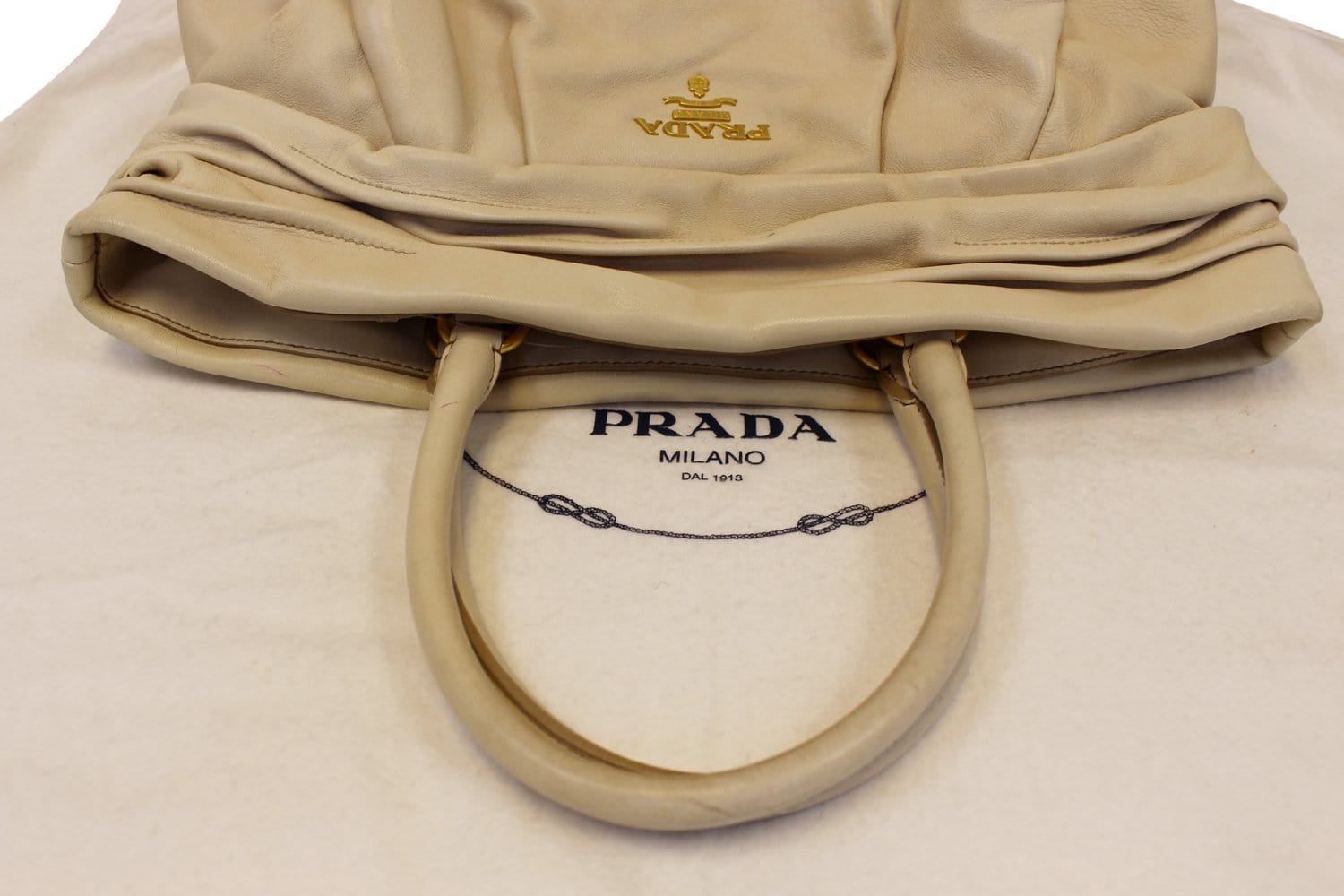 Prada Nappa Frills Shopping Tote Bag Leather Beige