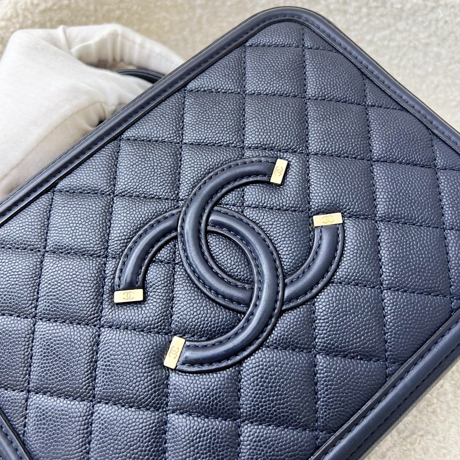 Chanel Medium Filigree Vanity In Navy Caviar And Aghw Bag