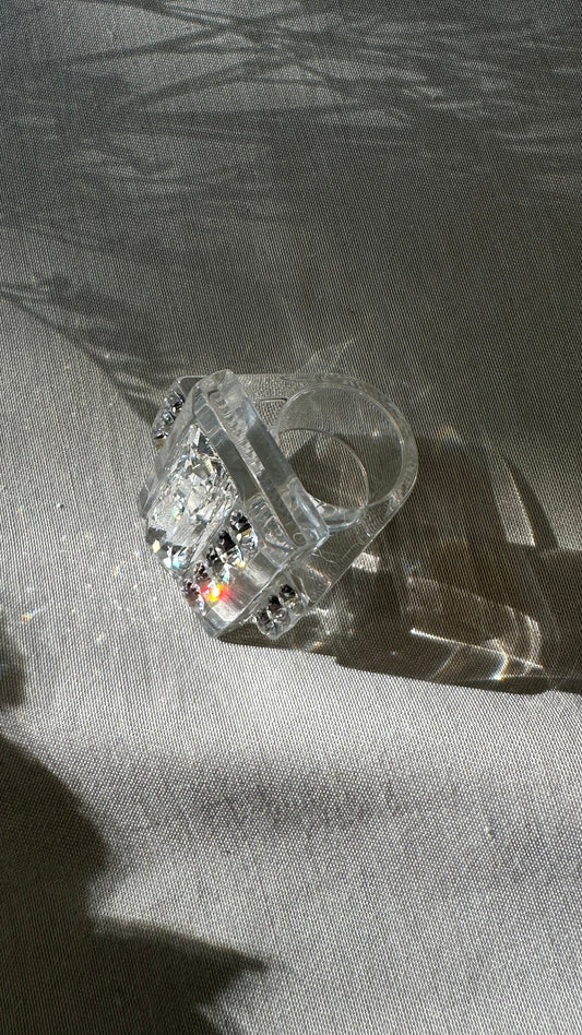Dior Lucite & Crystal Cocktail Ring PVC Jewelry