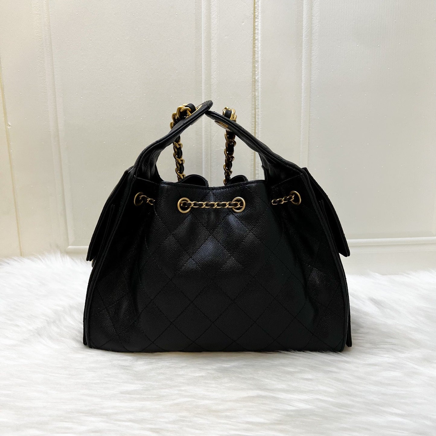 Chanel 25 Small Hobo Bag in Black Caviar and Aghw ( )