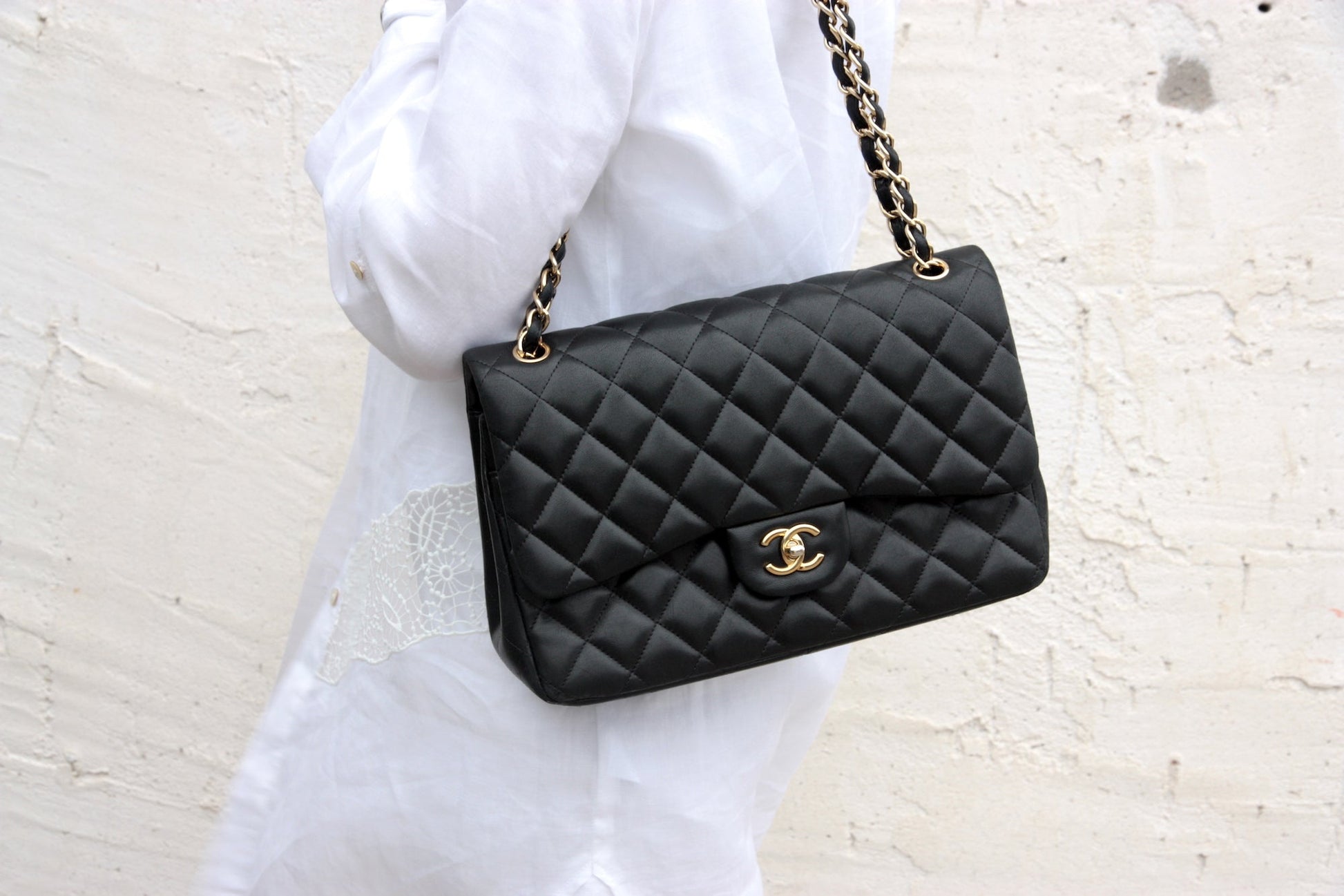 Chanel Lambskin Quilted Gold Hardware Jumbo Classic Double Flap Bag