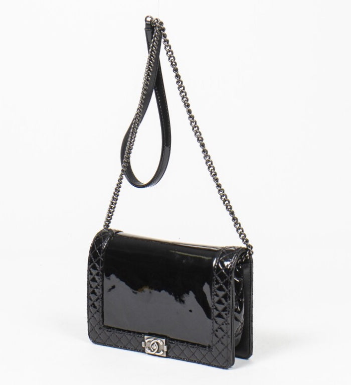 Chanel REVERSO PATENT BOY Leather Handbag