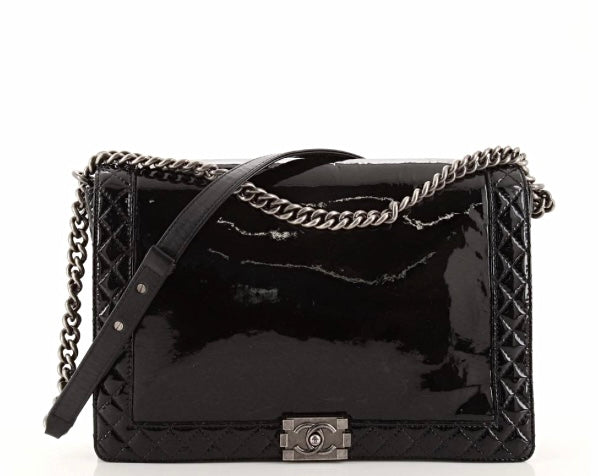 Chanel REVERSO PATENT BOY Leather Handbag