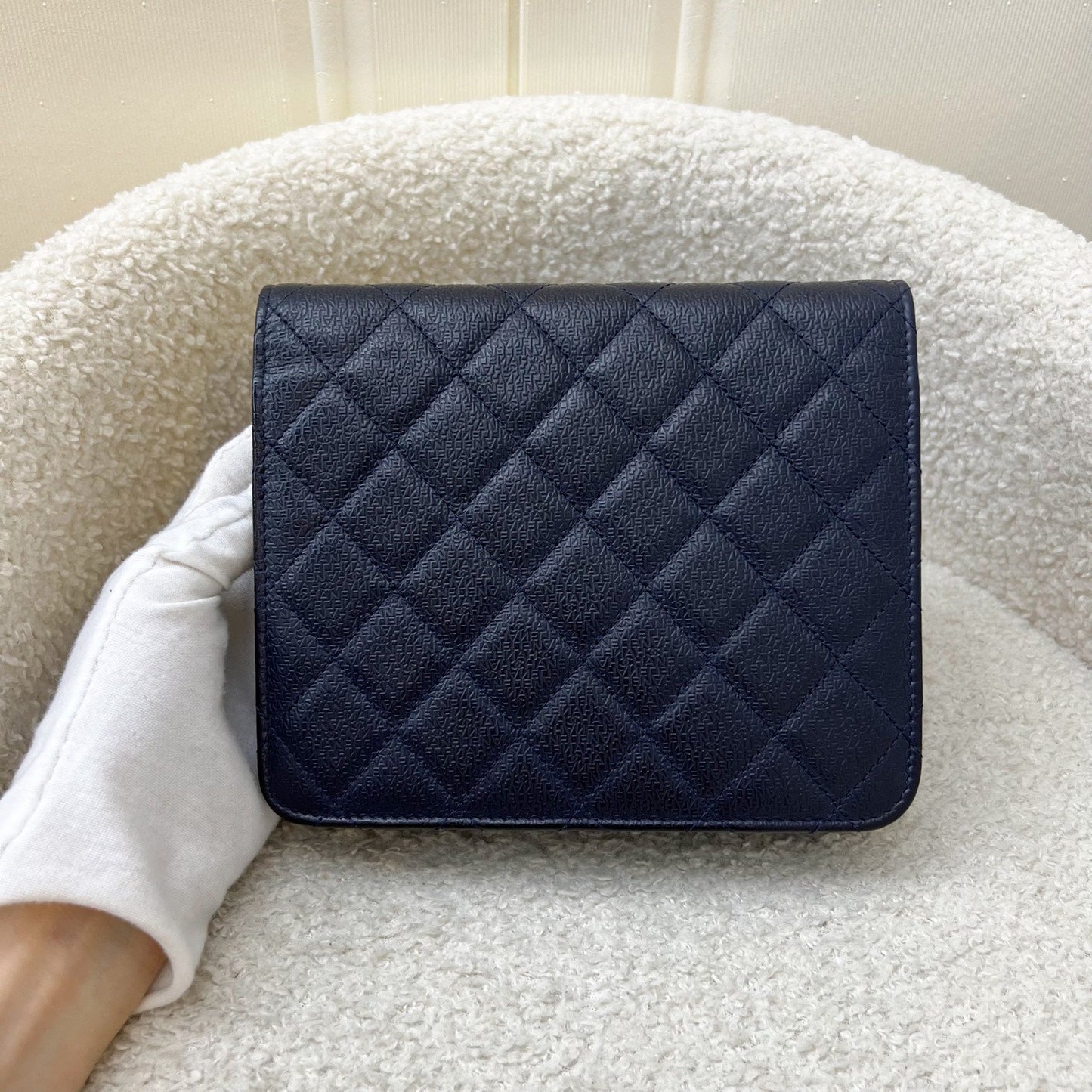 Chanel Square Wallet On Chain Woc In Navy Embossed Calfskin And Aghw ( ) Bag
