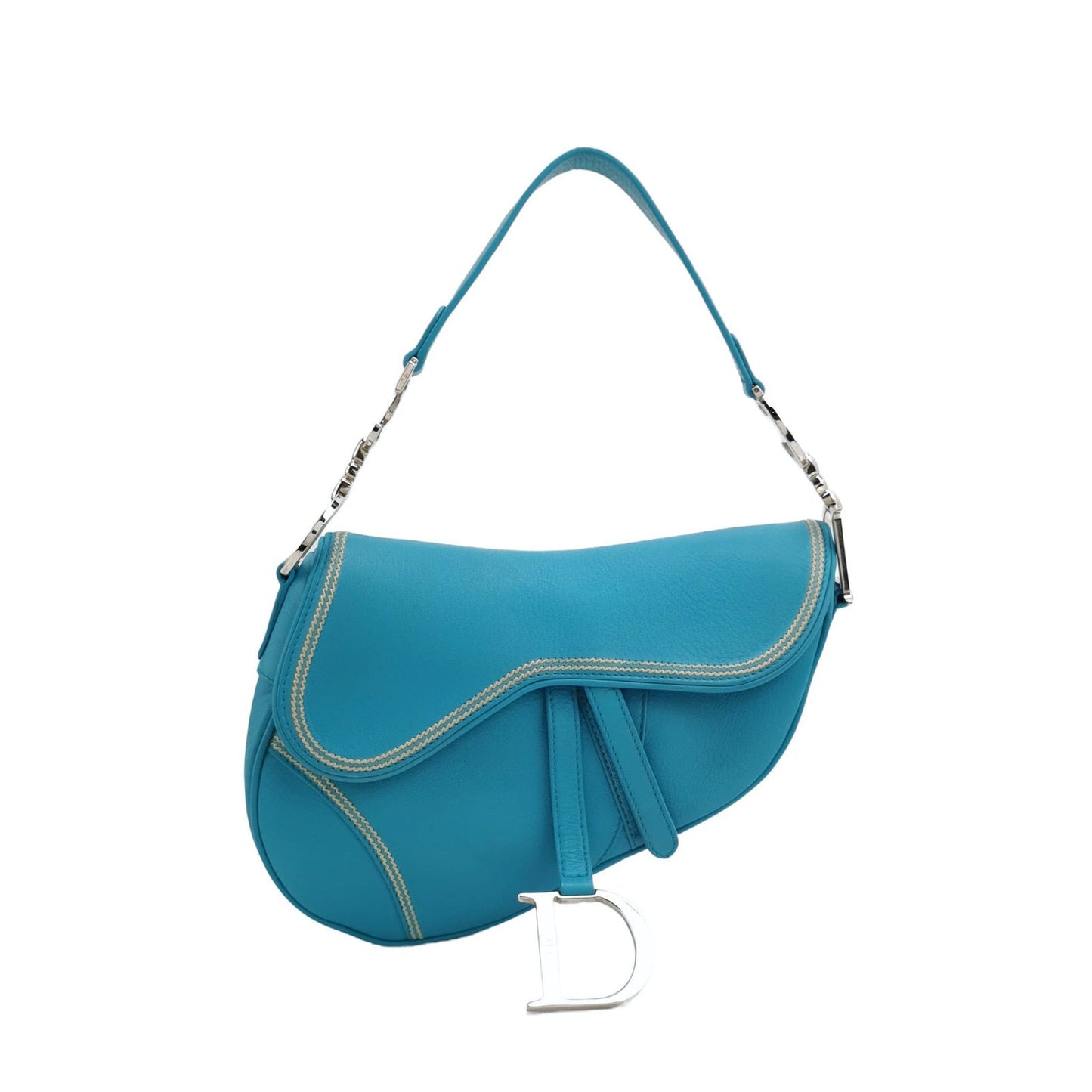 Dior Saddle Baby With Hardware Handbag Leather Blue Travel Bag