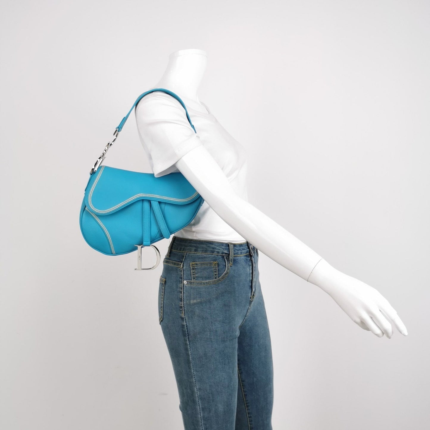 Dior Saddle Baby With Hardware Handbag Leather Blue Travel Bag