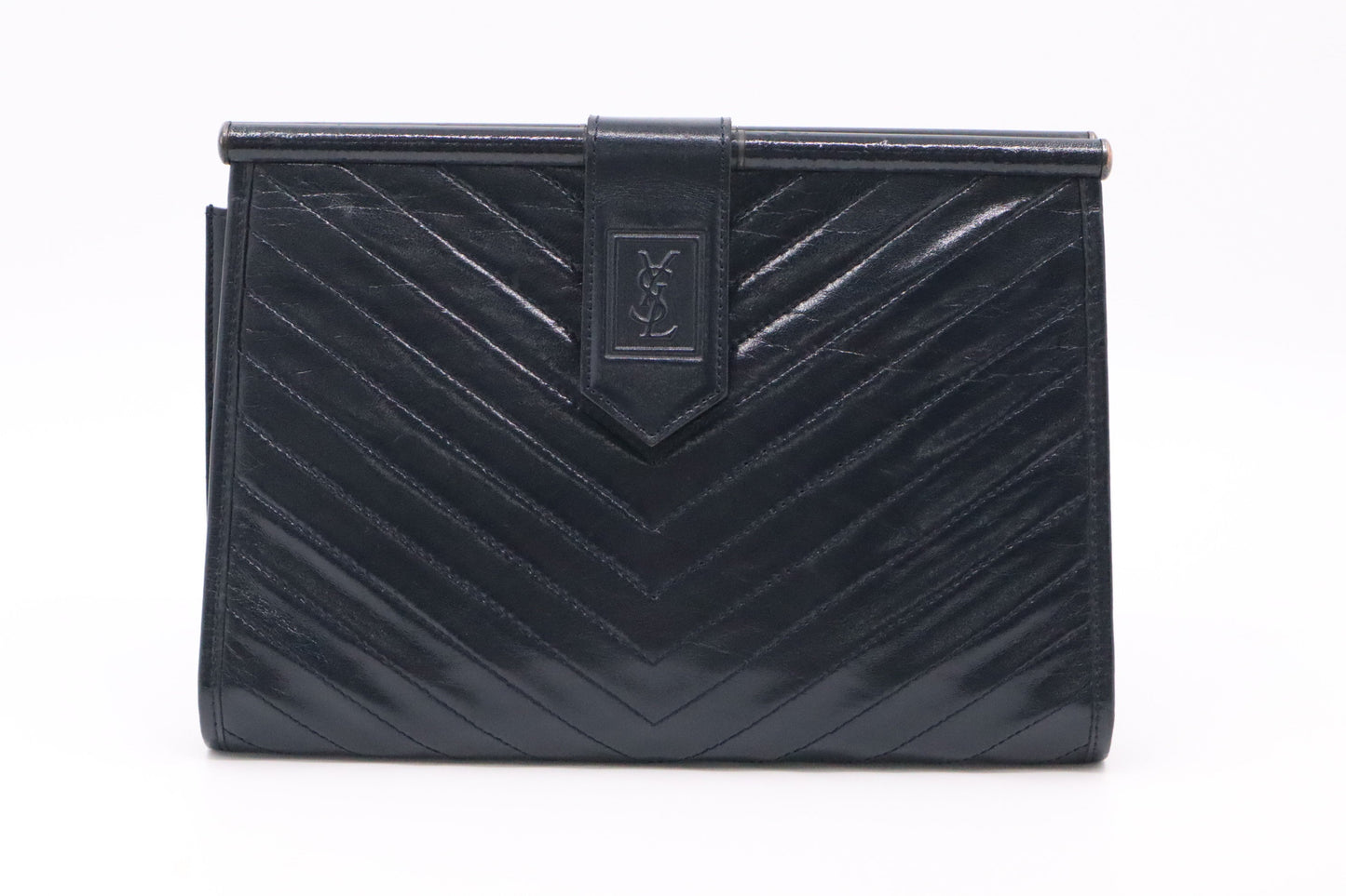 YSL Saint Laurent Clutch In Navy Leather Blue Clutch Bag