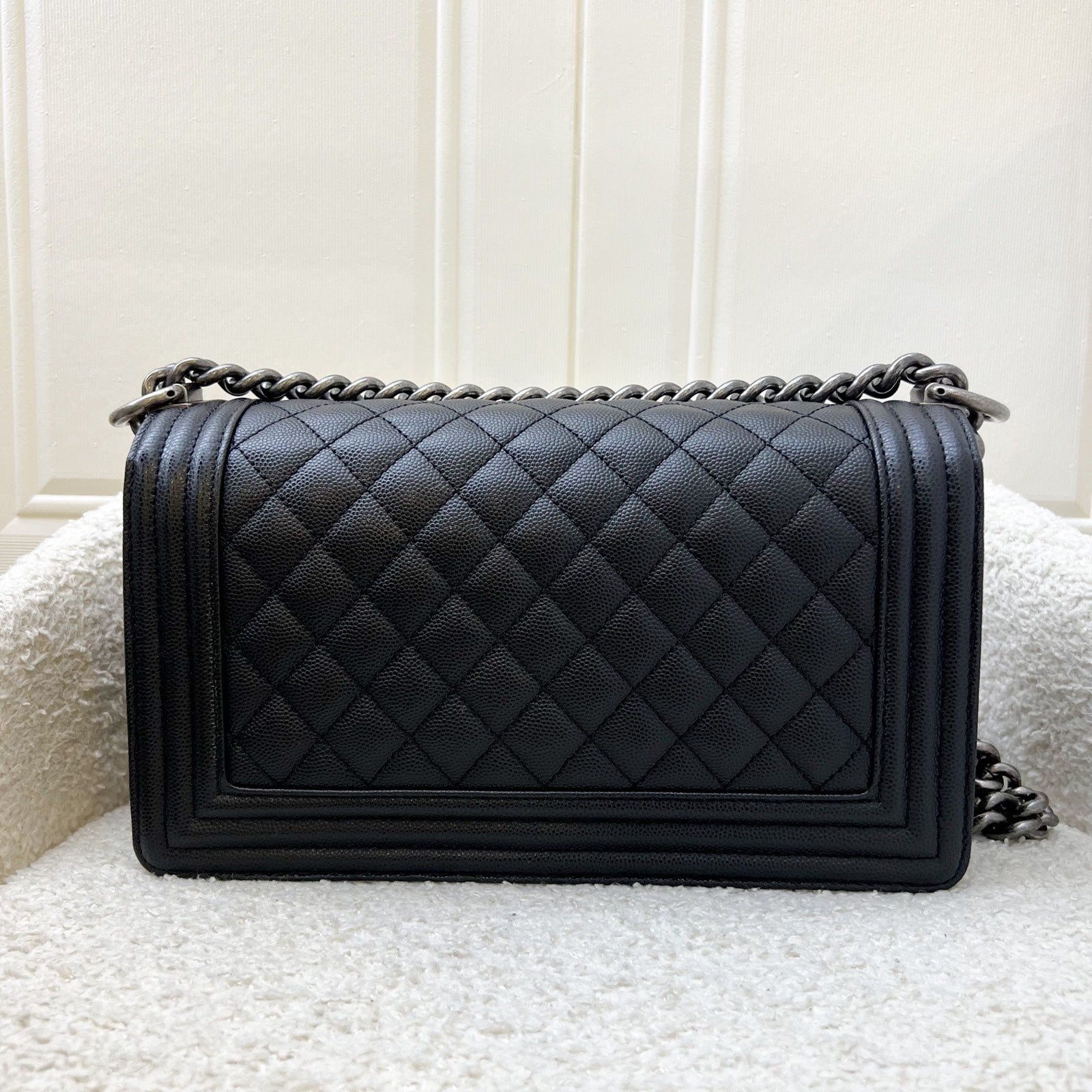 Chanel Medium 25CM Boy Flap in Black Caviar and Rhw ( ) Handbag