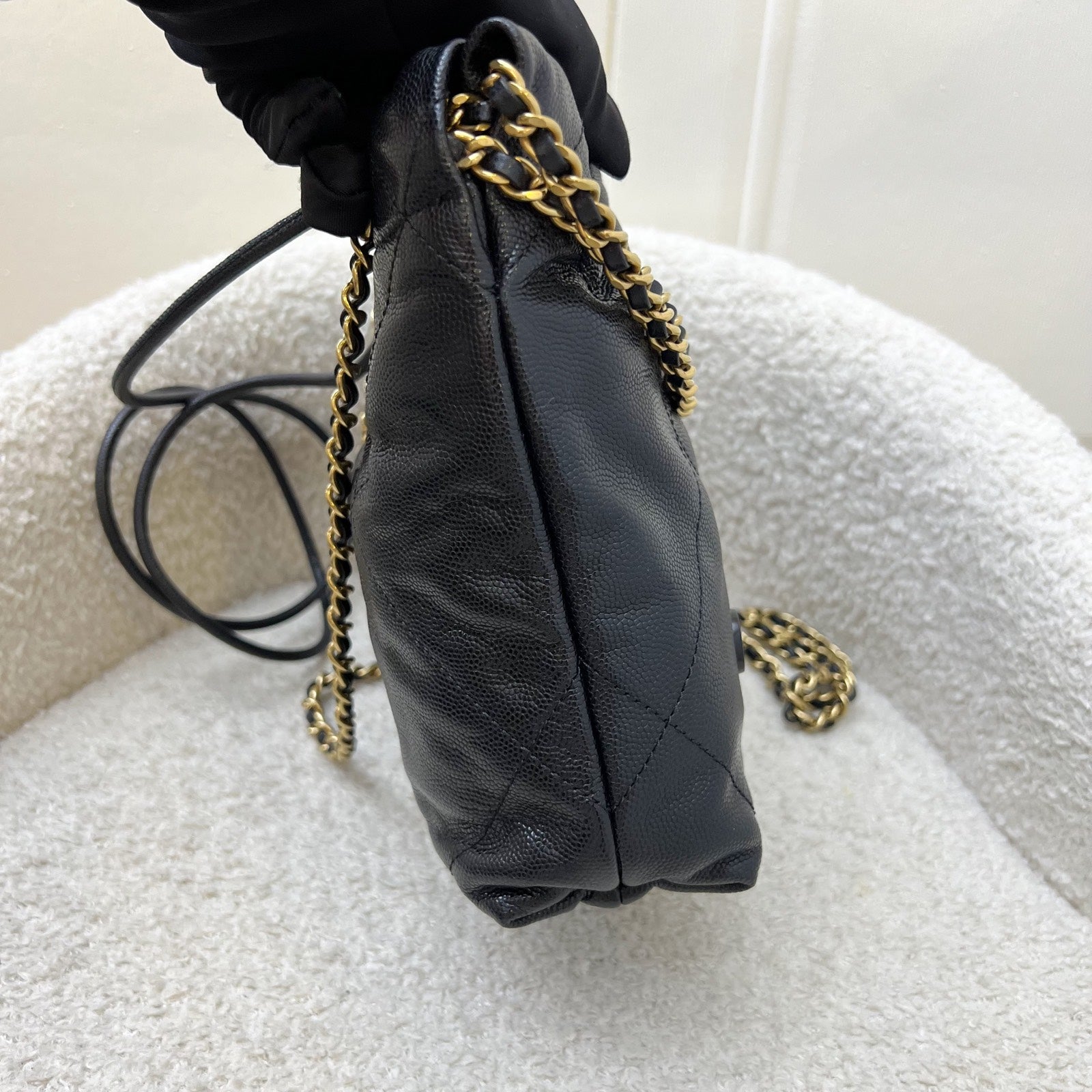 Chanel 22 Mini Hobo Handbag in 23K Black Shiny Caviar and Aghw
