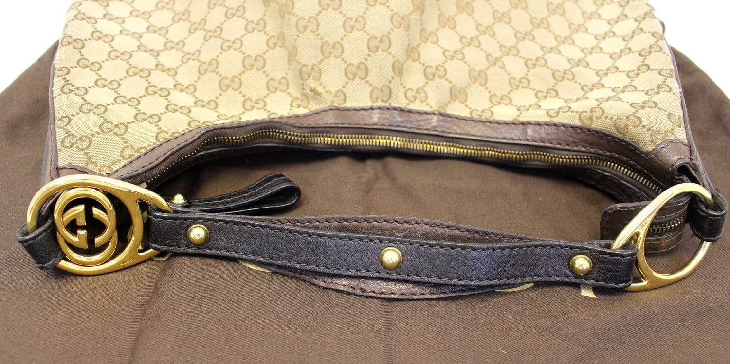 Gucci Ebony Interlocking Hobo Bag Canvas Beige Travel Bag