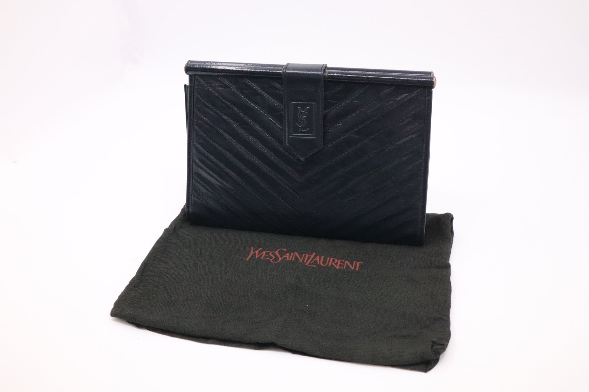 YSL Saint Laurent Clutch In Navy Leather Blue Clutch Bag