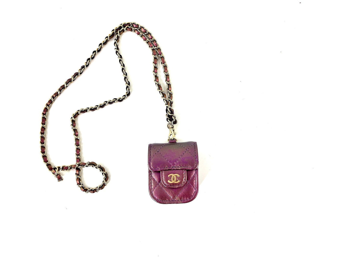 Chanel Iridescent Purple Airpods Case Holder With Chain Bag
