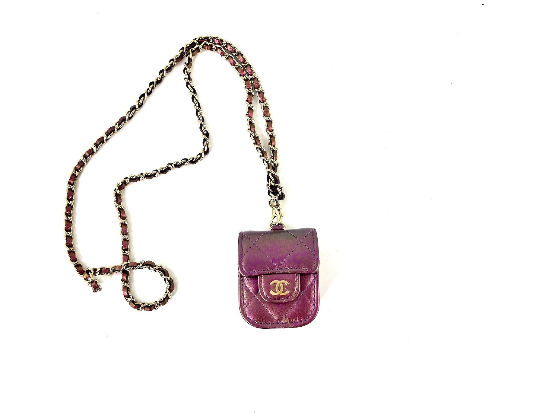Chanel Iridescent Purple Airpods Case Holder With Chain Bag