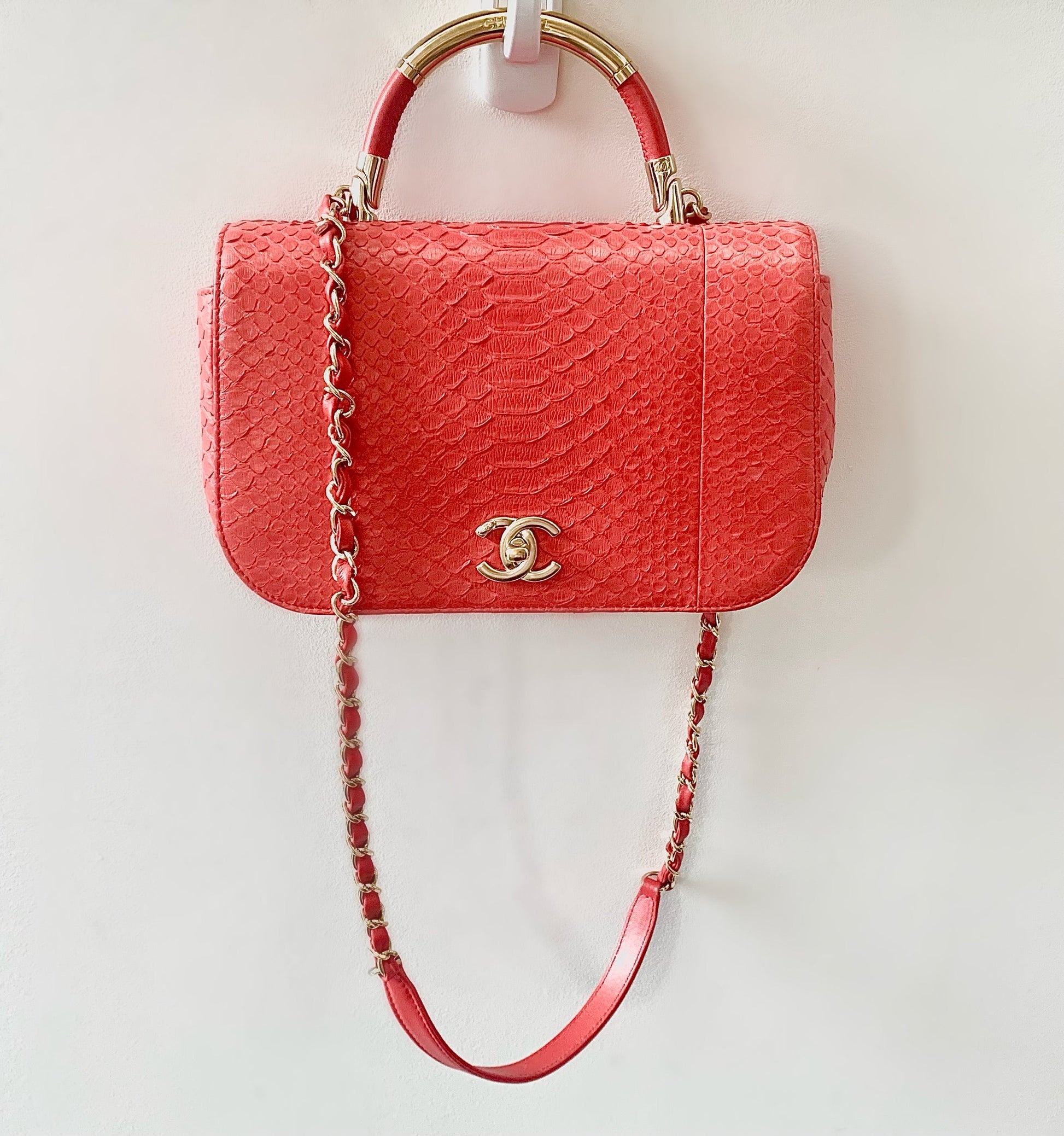 Chanel PYTHON FLAP Red Shoulder Bag