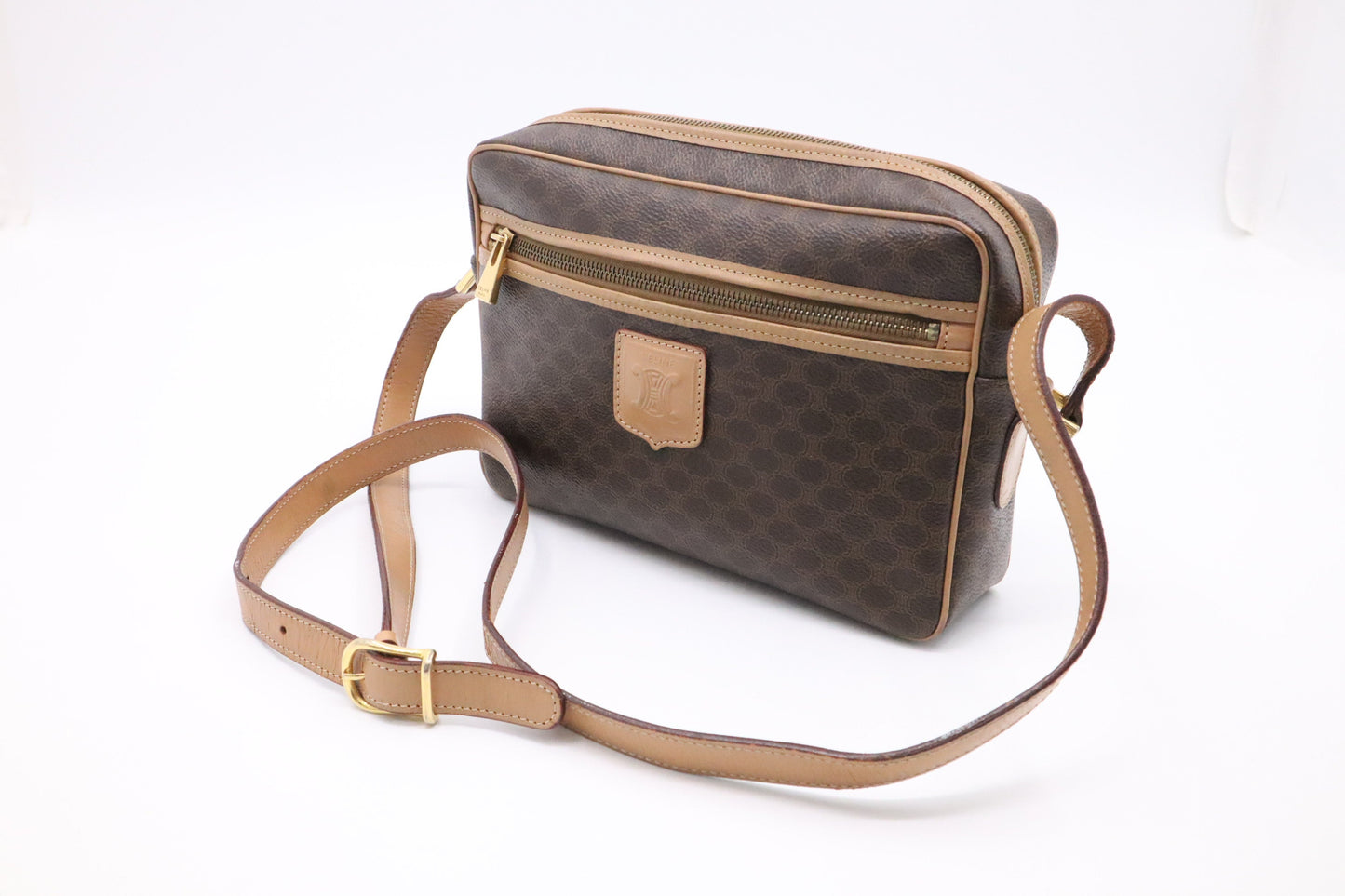 Celine Crossbody Bag In Macadam Canvas Brown