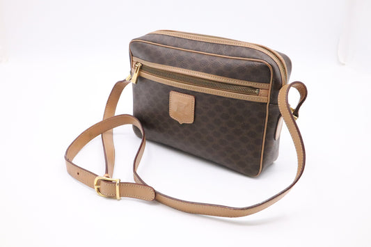 Celine Crossbody Bag In Macadam Canvas Brown