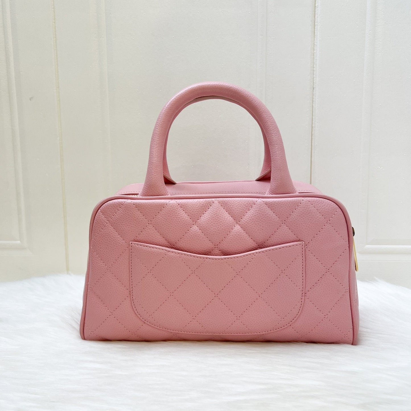 Chanel   Mini Boston Bowling Bag in Pink Caviar and Gold HW