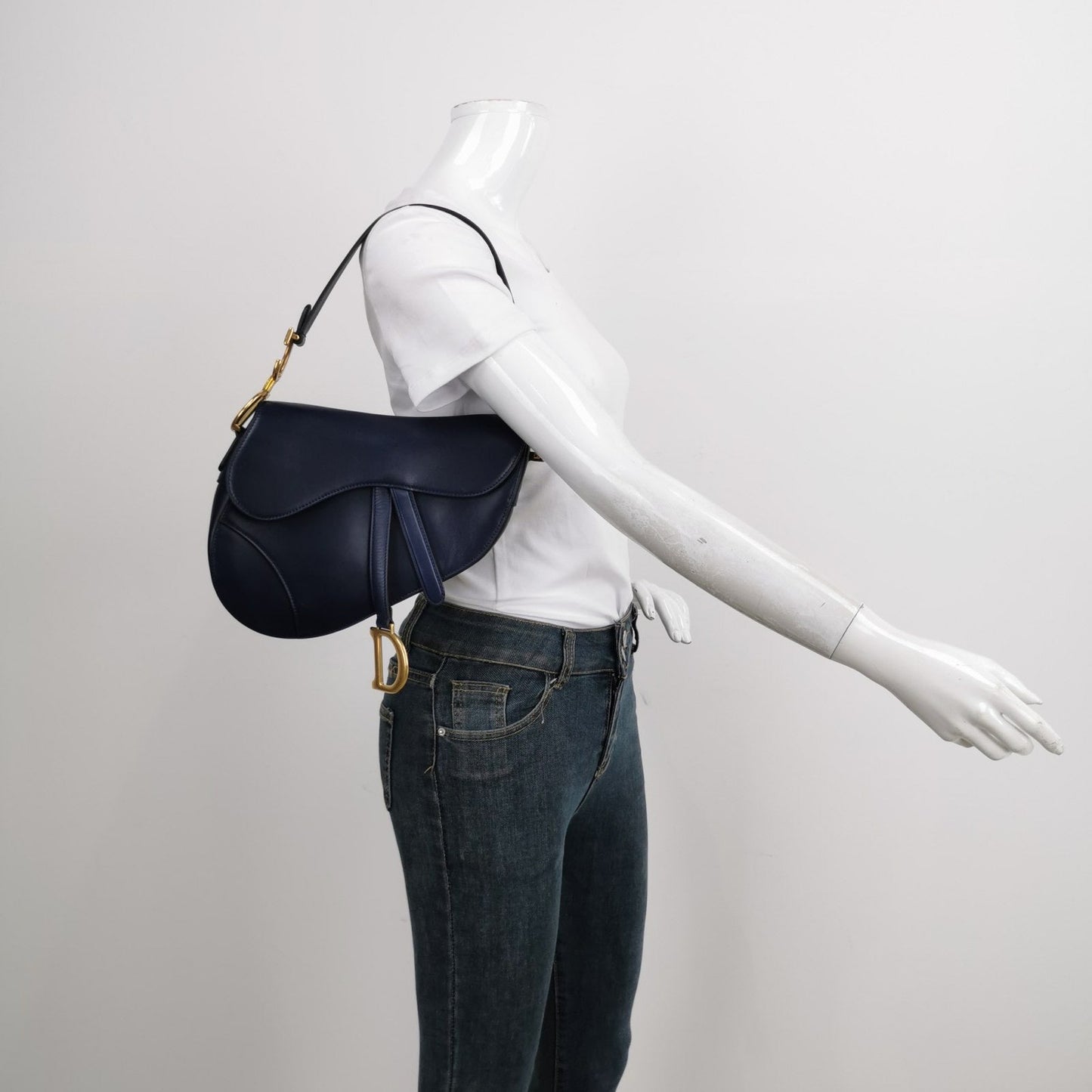 Dior Christian Saddle Navy Smooth Calfskin Handbag Leather Medium Travel Bag