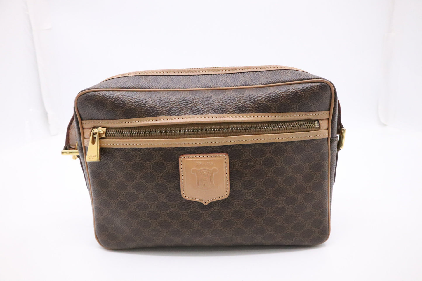 Celine Crossbody Bag In Macadam Canvas Brown