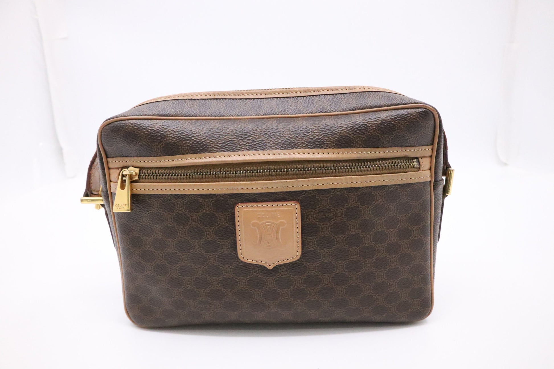 Celine Crossbody Bag In Macadam Canvas Brown