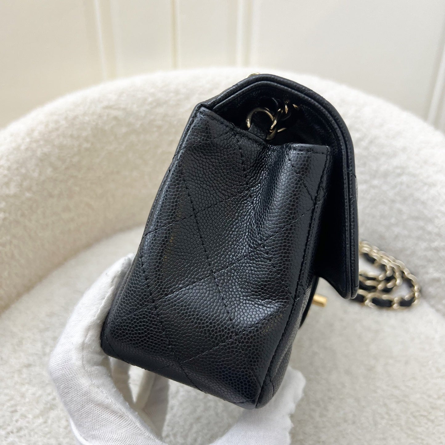 Chanel [rare!] Classic Mini Rectangular Flap in 17C Black Caviar and Ghw Handbag