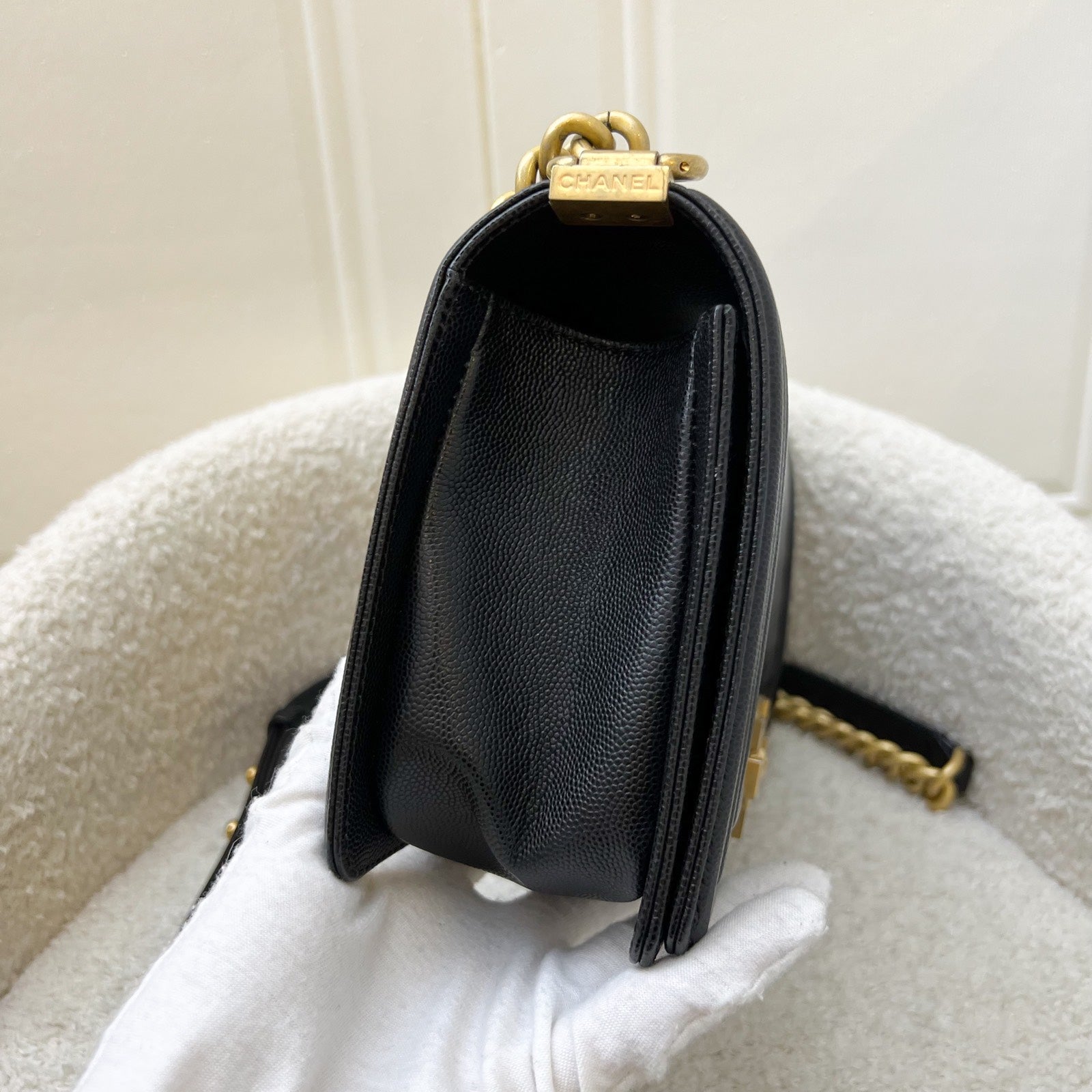 Chanel Medium 25CM Boy Flap in Black Caviar and Aghw Handbag