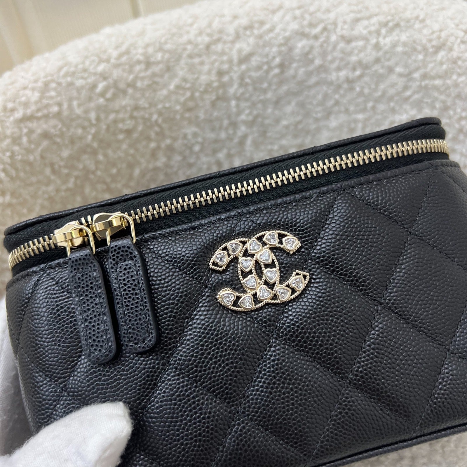 Chanel 25P Crystals Logo Vanity in Black Caviar and Lghw Handbag