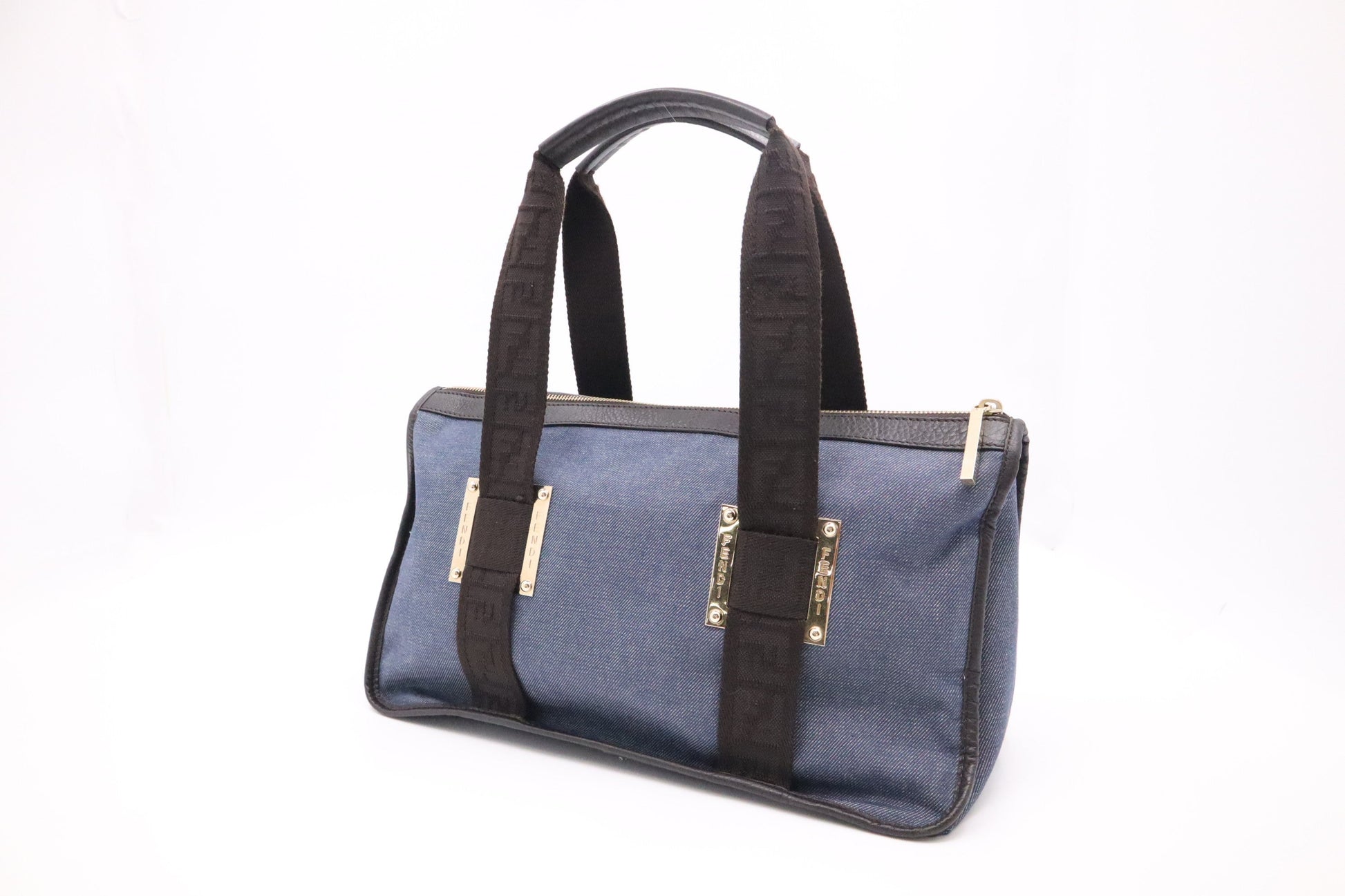 Fendi Handbag In Canvas Denim Blue Travel Bag
