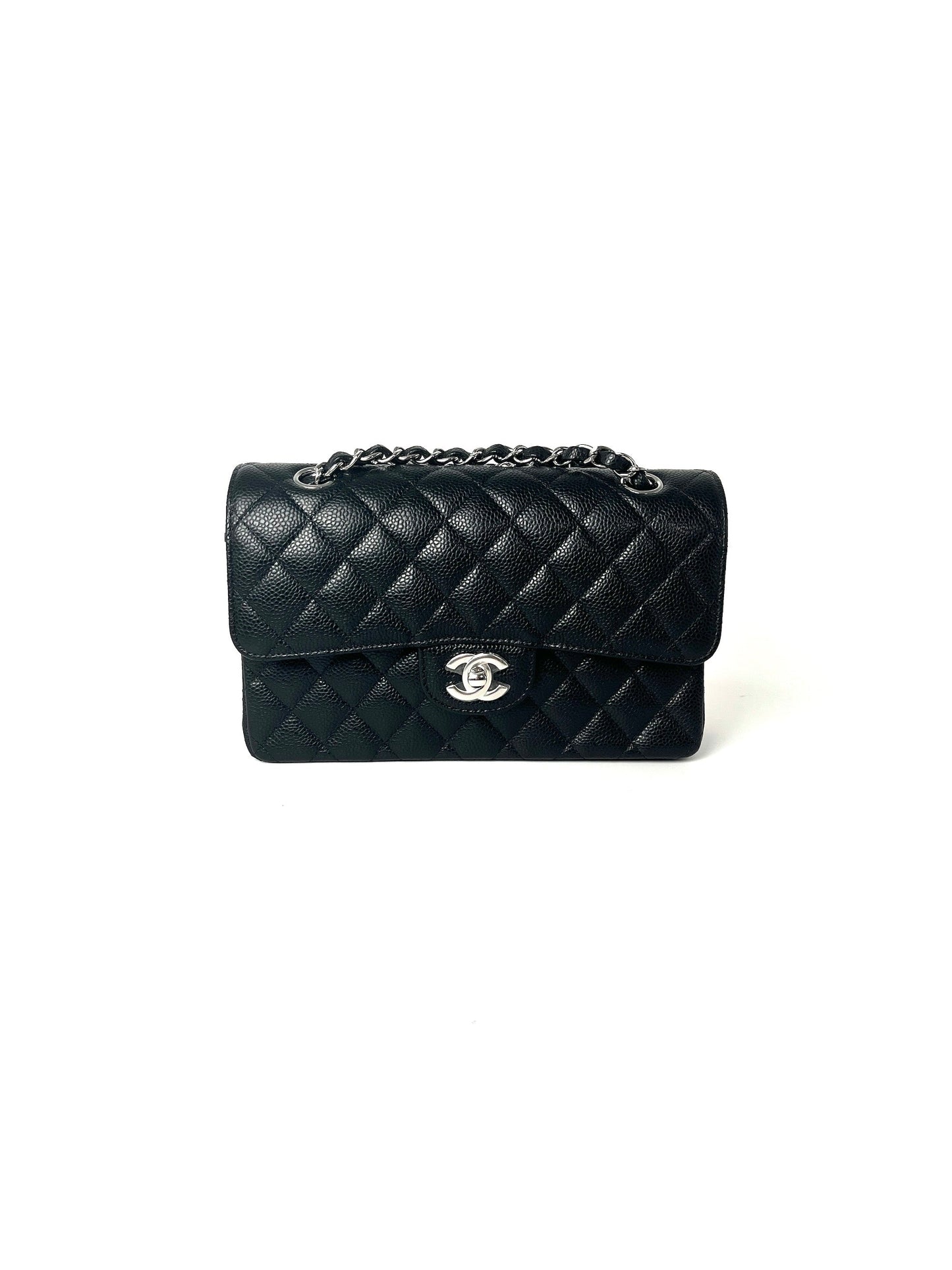 Chanel New Black Small Quilted Caviar Leather Double Flap Shoulder Bag