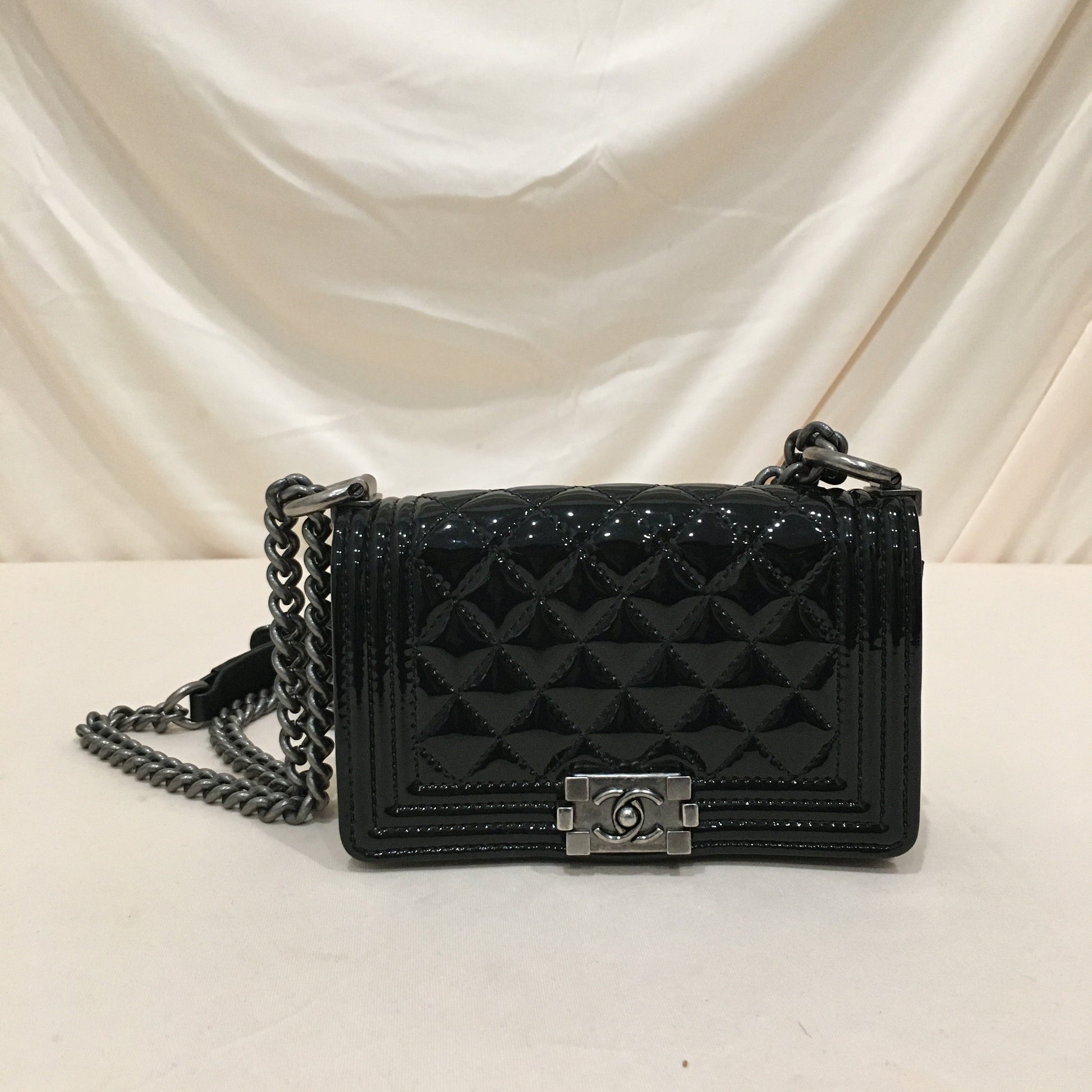 Chanel Black Patent Super Mini Boy Shoulder Bag Sku#