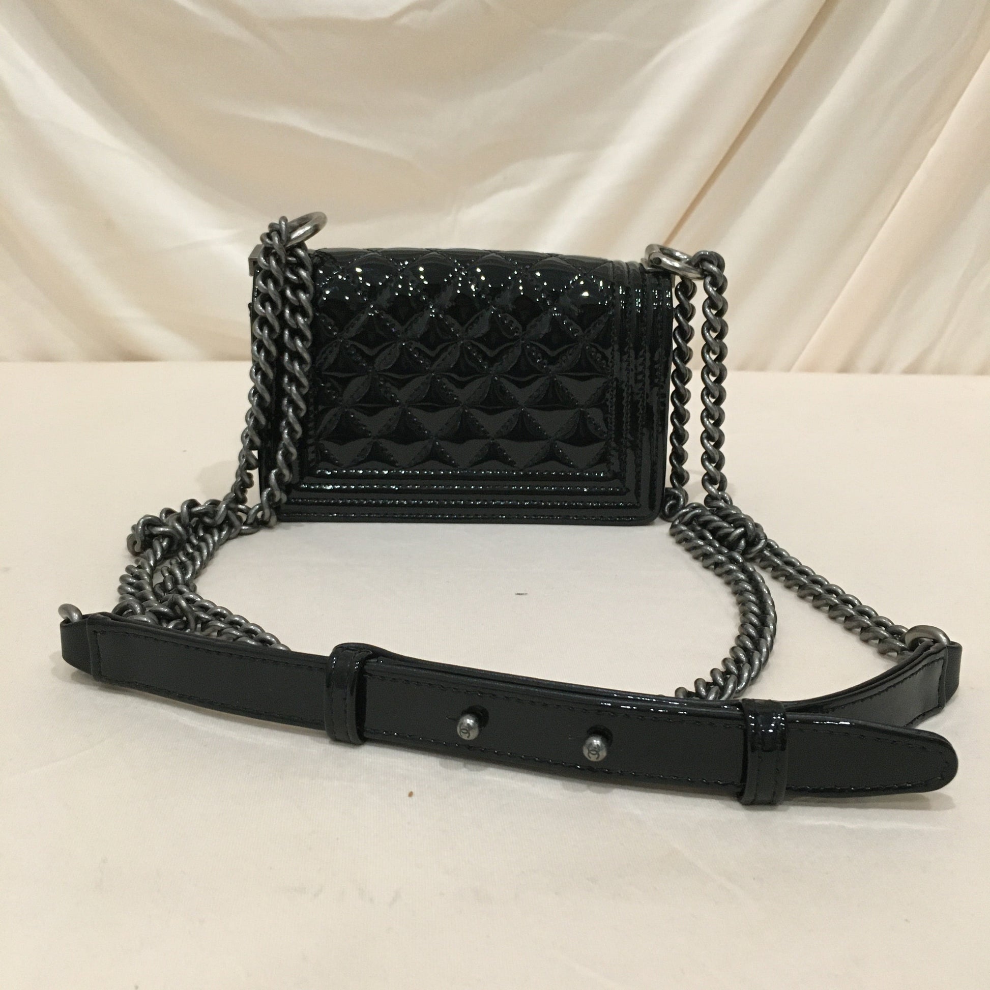 Chanel Black Patent Super Mini Boy Shoulder Bag Sku#
