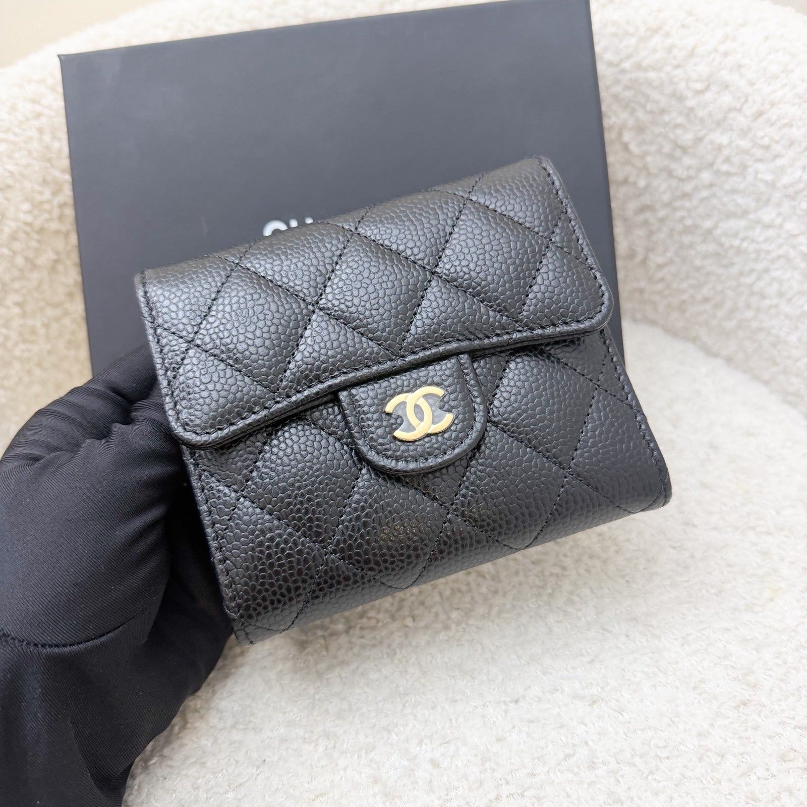 Chanel Classic Trifold Compact Wallet in Black Caviar and Ghw ( ) Handbag
